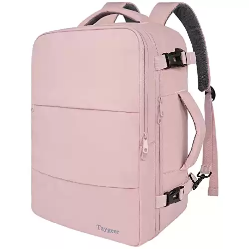 Taygeer Travel Backpack for Women, Carry On Backpack with USB Charging Port & Shoe Pouch, TSA 15.6inch Laptop Backpack Flight Approved, Nurse Bag Casual Daypack for Weekender Business Hiking, Pink