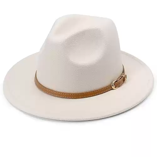 DRESHOW Wide Brim Hat Fedora for Women Belt Buckle Retro Panama Floppy Hat