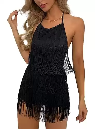 Ella Lust Sexy Backless Fringe Dress Jumpsuit - Western Country Concert Cowgirl Outfit for Women Nashville Tassel Romper