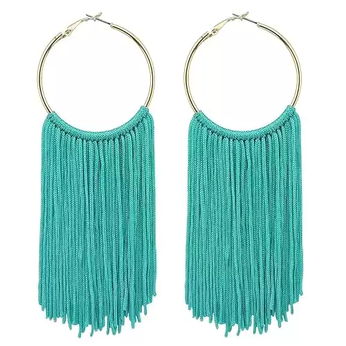 Coiris Boho Tassel Earrings for Women Bohemian Hoop Drop Tassels Western Earrings Dangle Country Earrings Summer Beach Long Tassels Earrings for Women